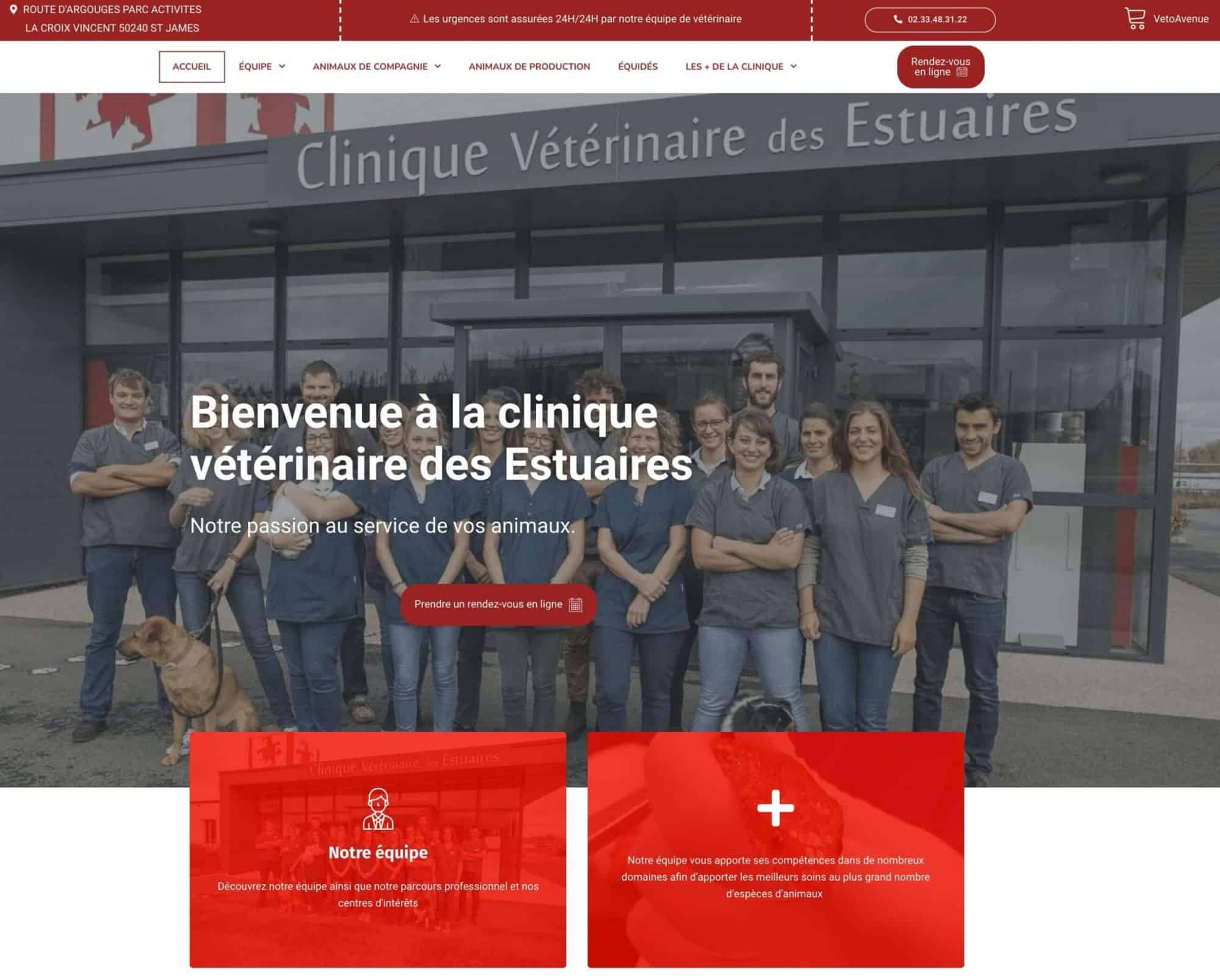 création site internet vétérinaire - page présentation clinique vétérinaire des estuaires
