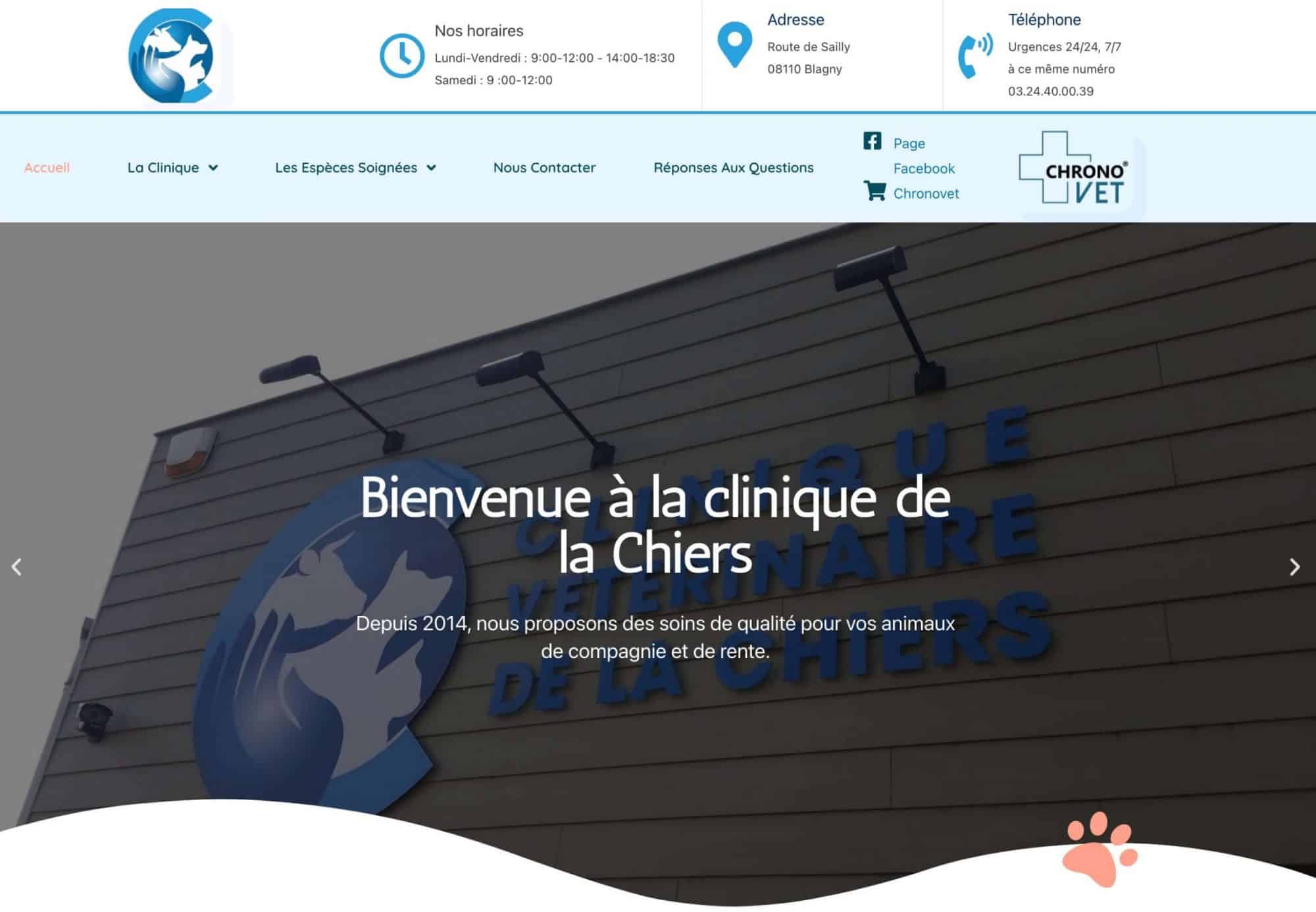 création site internet vétérinaire - page présentation clinique vétérinaire chiers