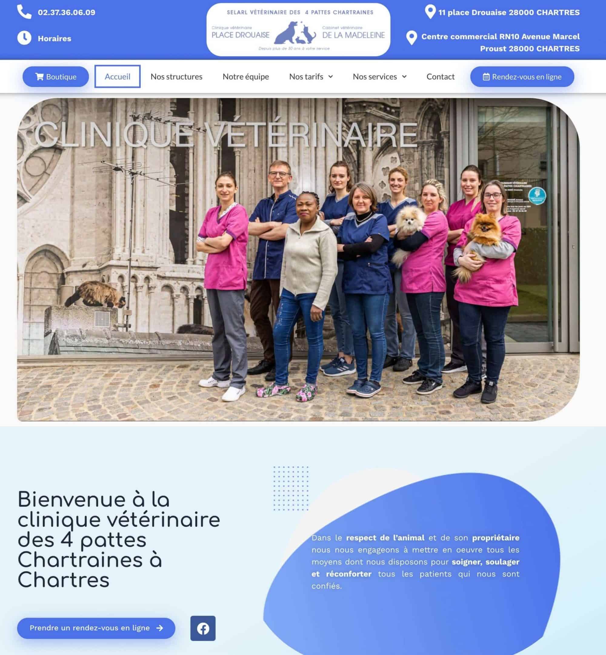 création site internet vétérinaire - page présentation clinique vétérinaire chartres