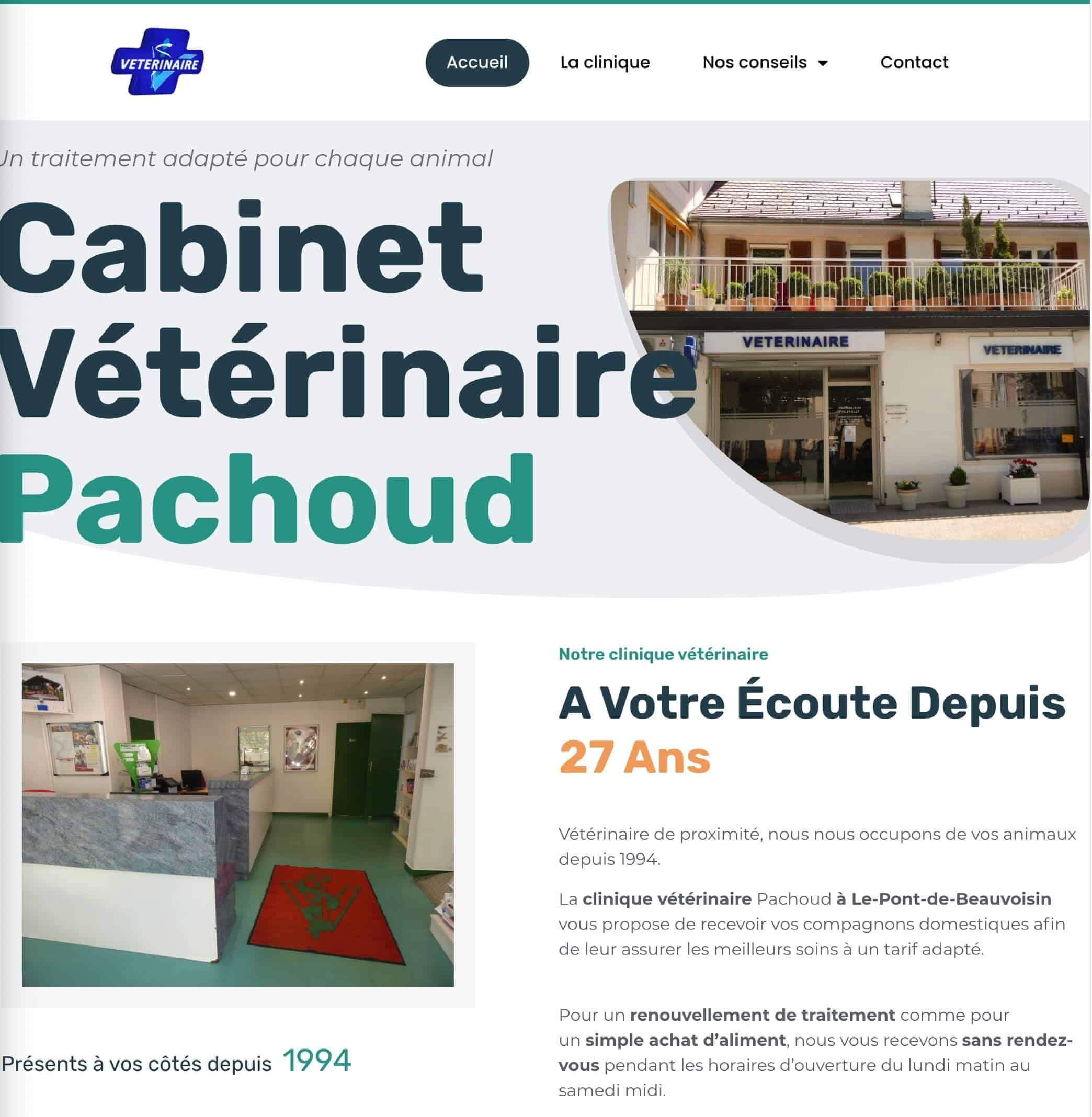création site internet vétérinaire - page présentation clinique vétérinaire pachoud
